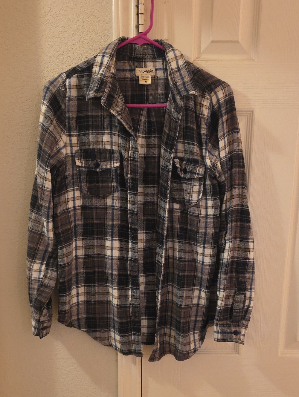 Passport Men's Black, White & Brown Plaid Button-Down Shirt